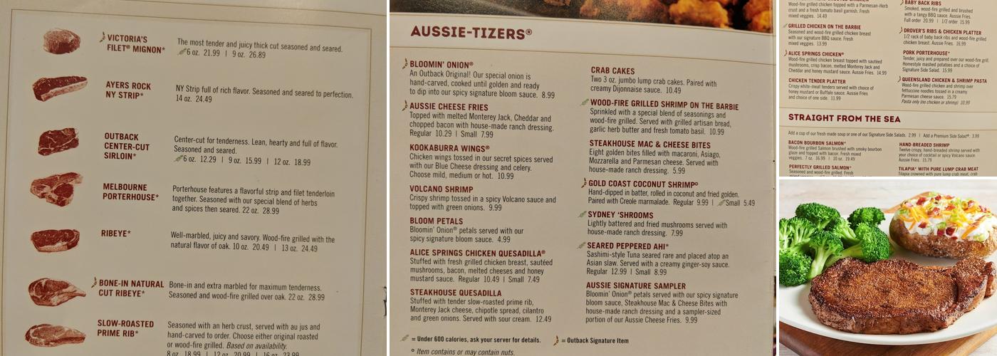 Outback Steakhouse Menu