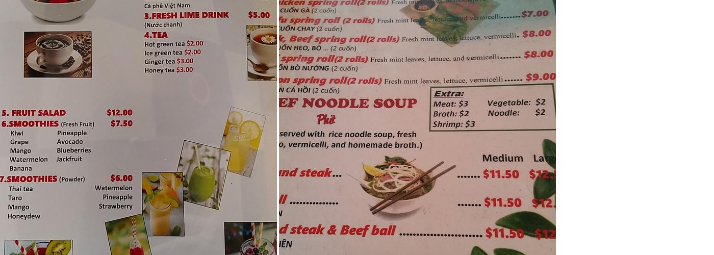 Phở 99 Menu