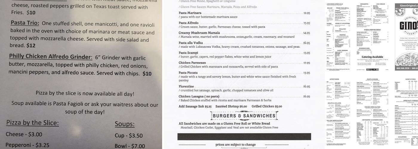 Gino's Original Pizzeria Menu