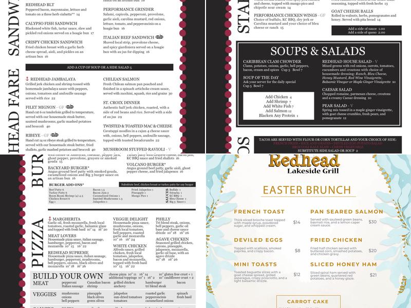 Redhead Lakeside Grill and Yacht Club Menu