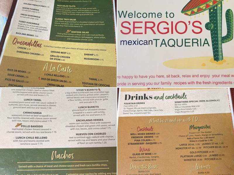 Sergio's Taqueria Menu