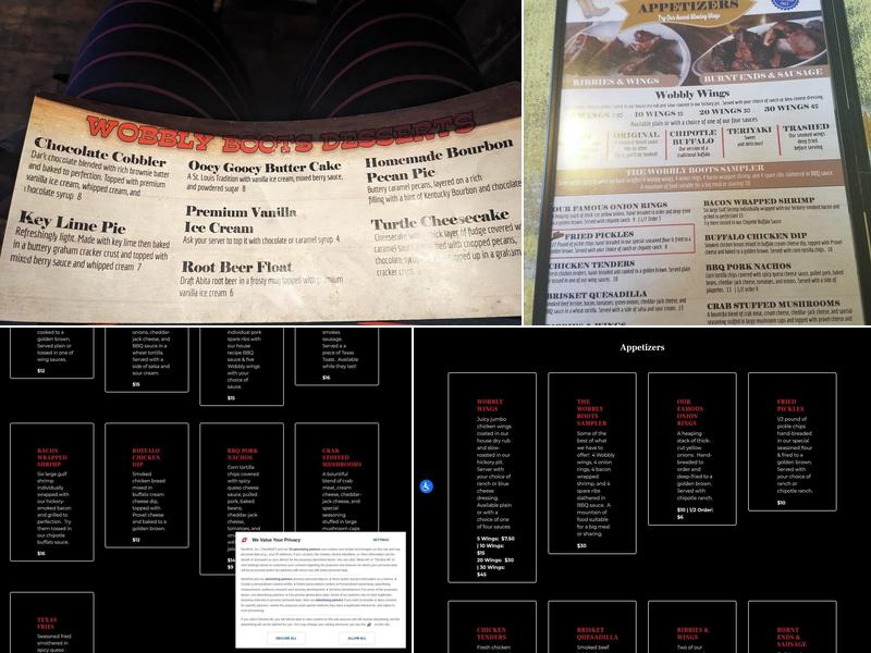 Wobbly Boots Roadhouse Menu