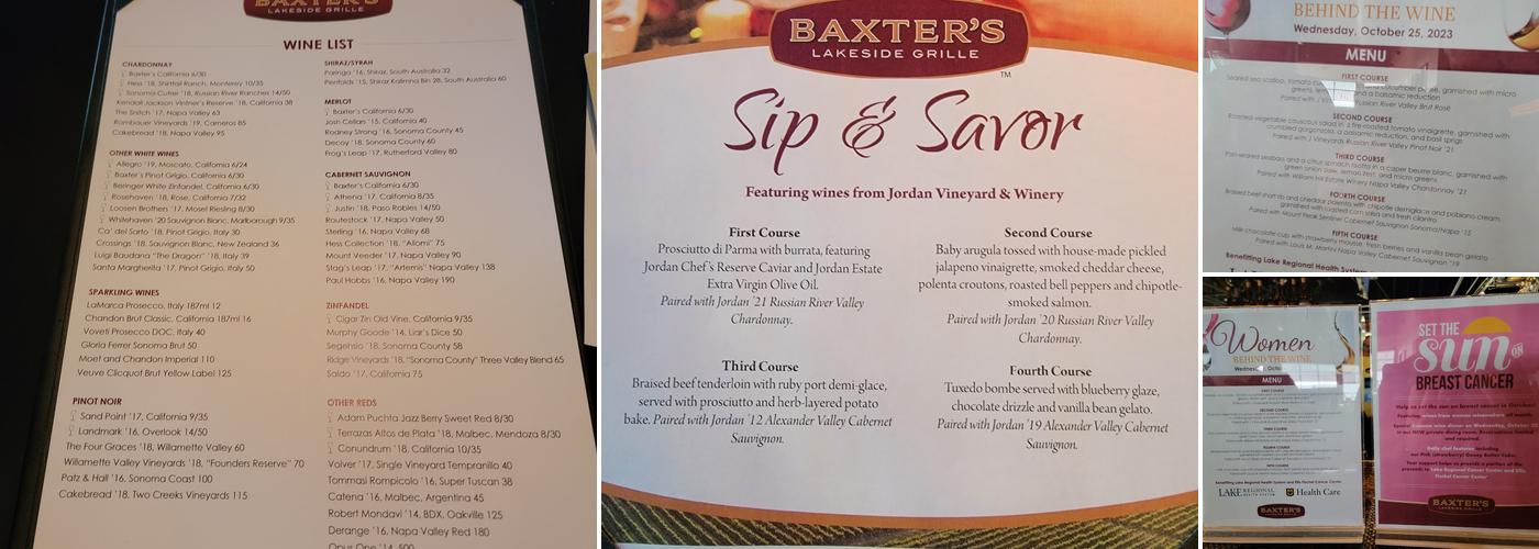Baxter's Lakeside Grille Menu