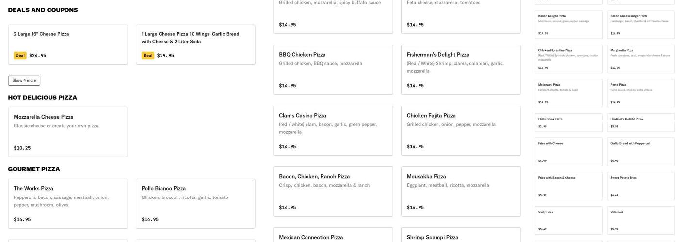 Cardinal's pizza Menu