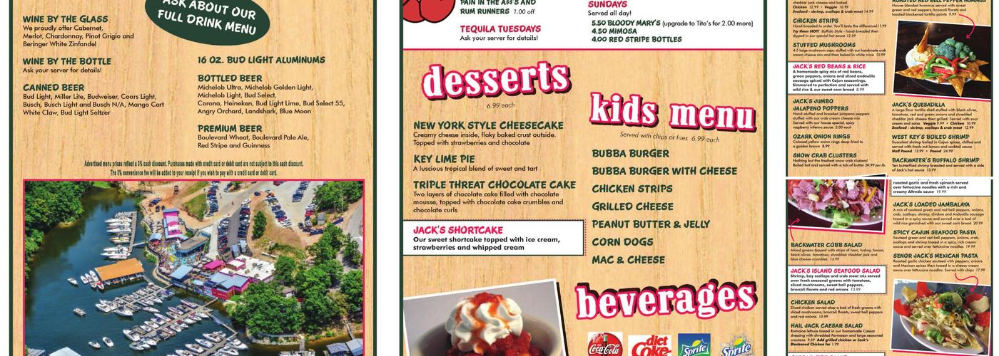 Backwater Jacks Menu