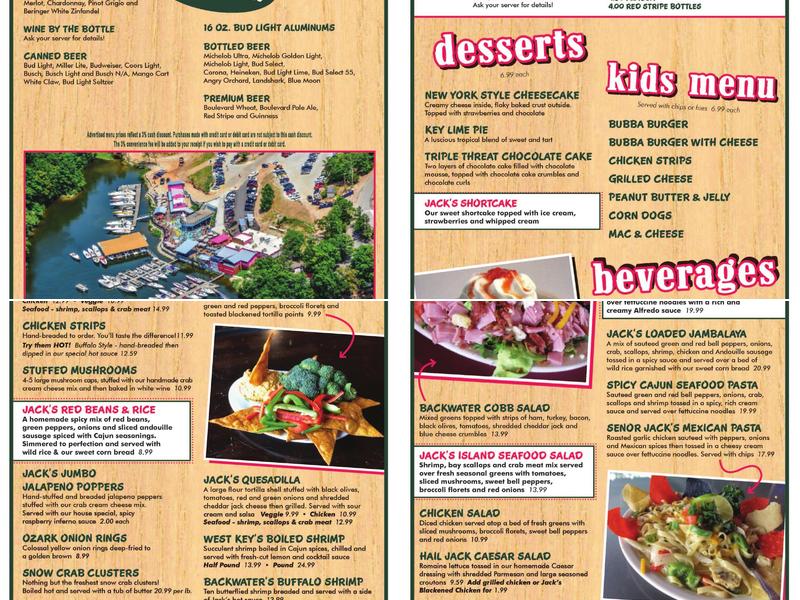 Backwater Jacks Menu