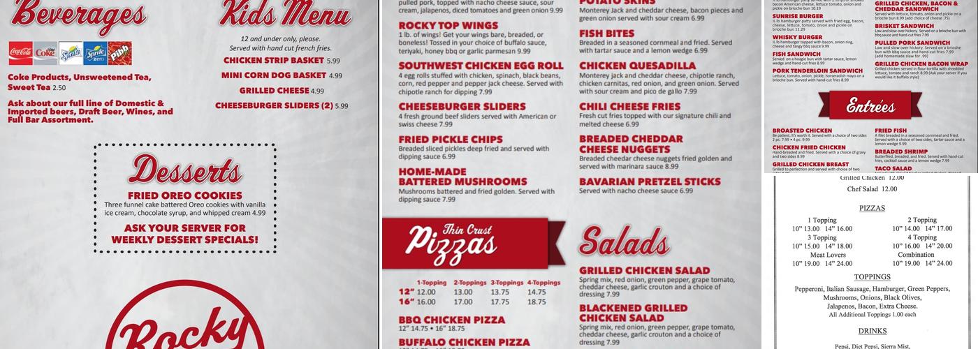Rocky Top Bar and Grill Menu