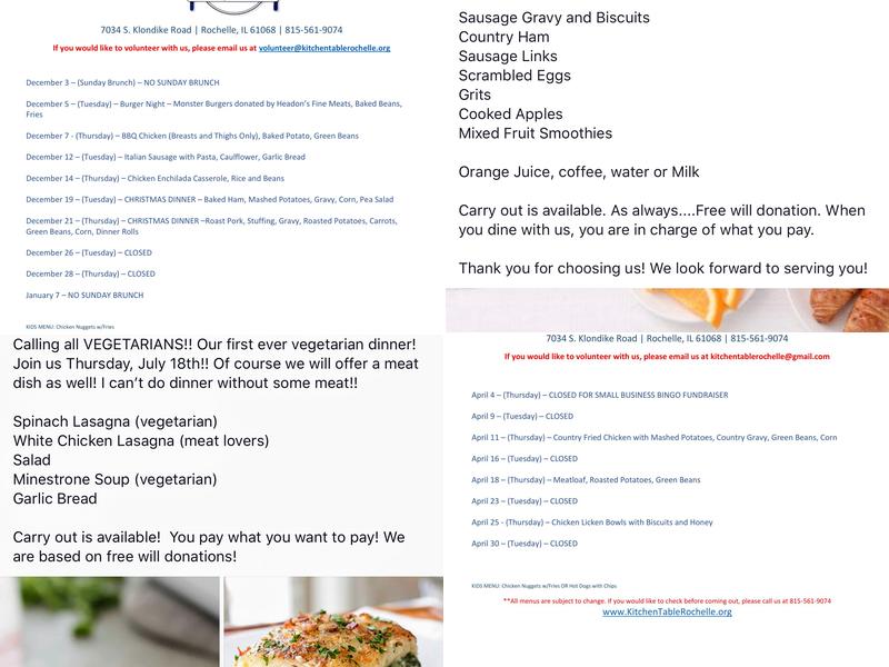 The Kitchen Table Inc. Menu