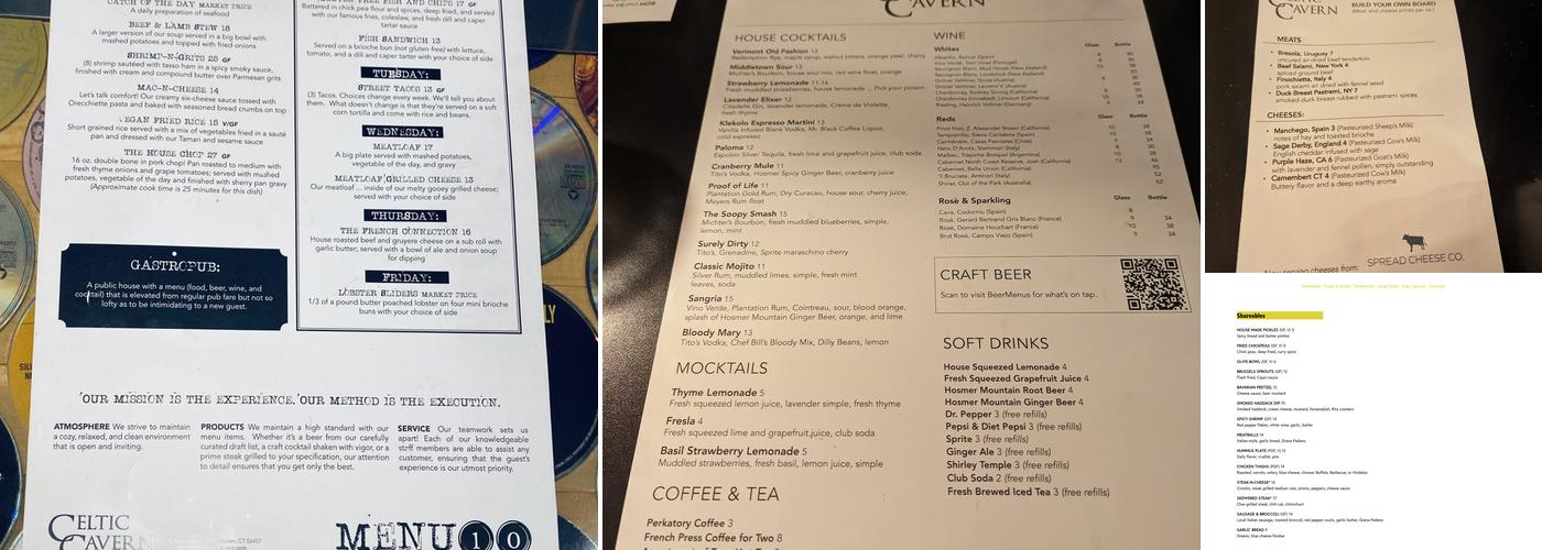 Celtic Cavern Menu