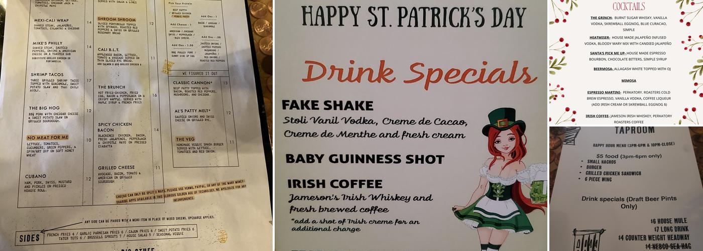 Eli Cannons Tap Room Menu