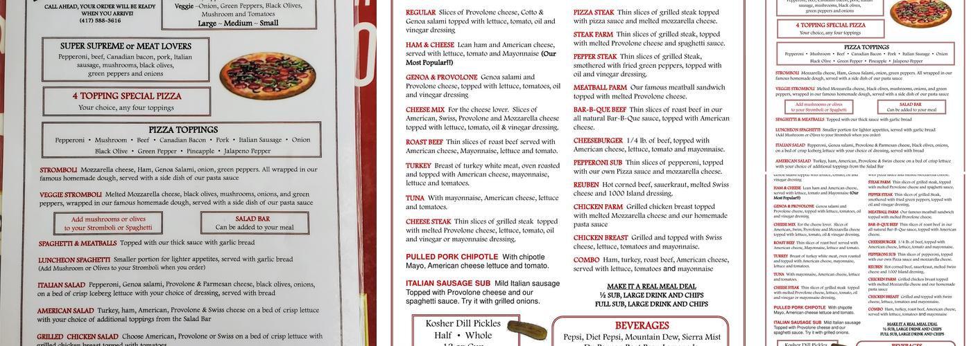 Cornerstone Subs & Pizza Menu