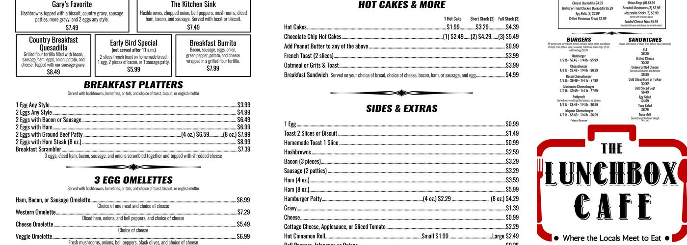 The Lunch Box Cafe Menu