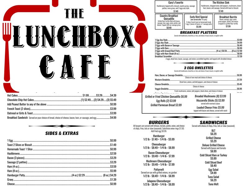 The Lunch Box Cafe Menu