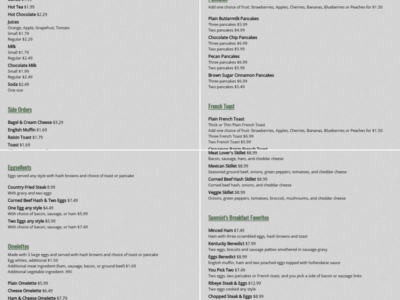 Sunmist Cafe Menu