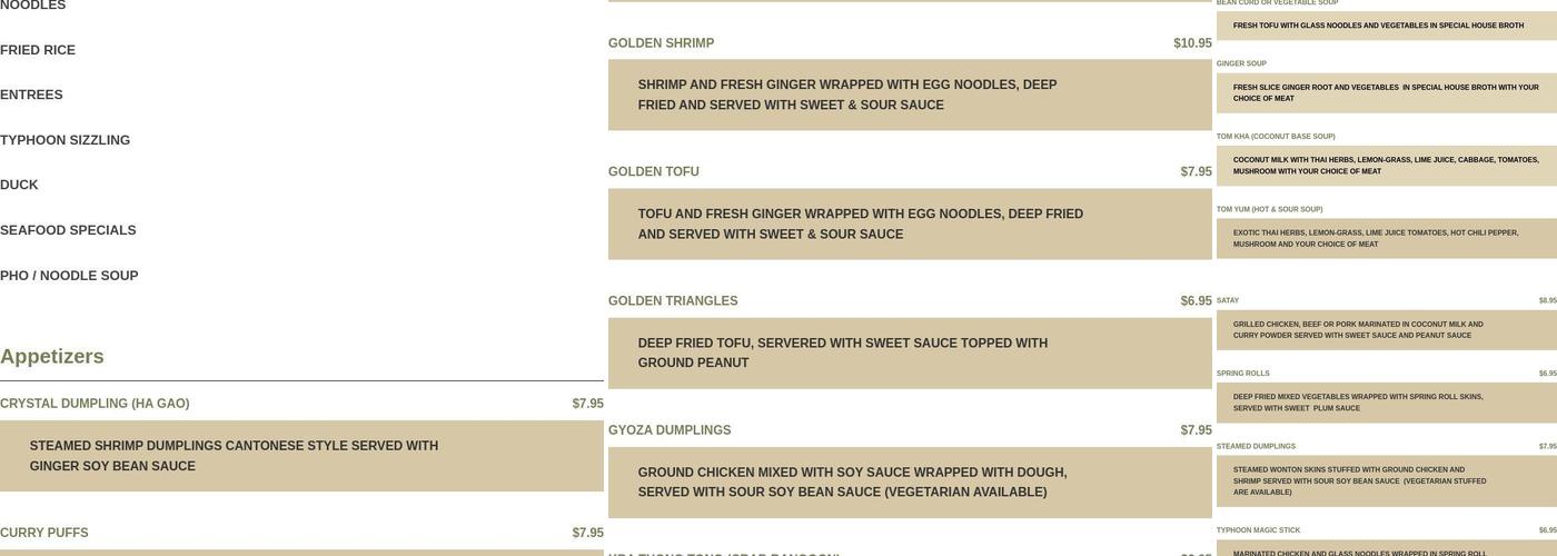 Typhoon Restaurant Menu