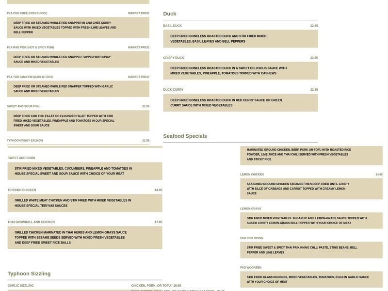 Typhoon Restaurant Menu