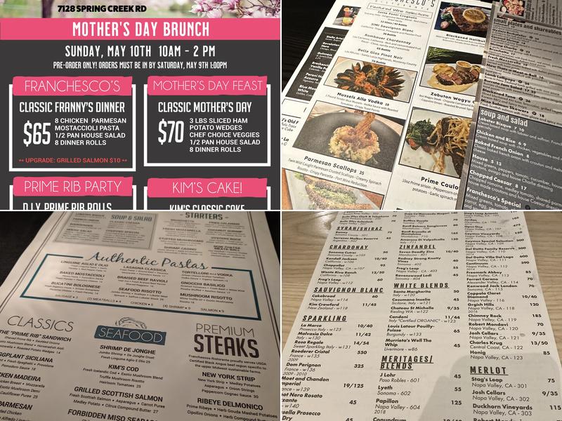 Franchesco's Ristorante Menu