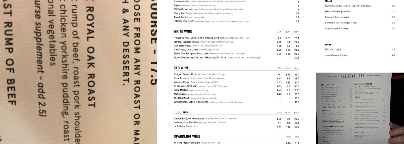 Royal Oak Menu