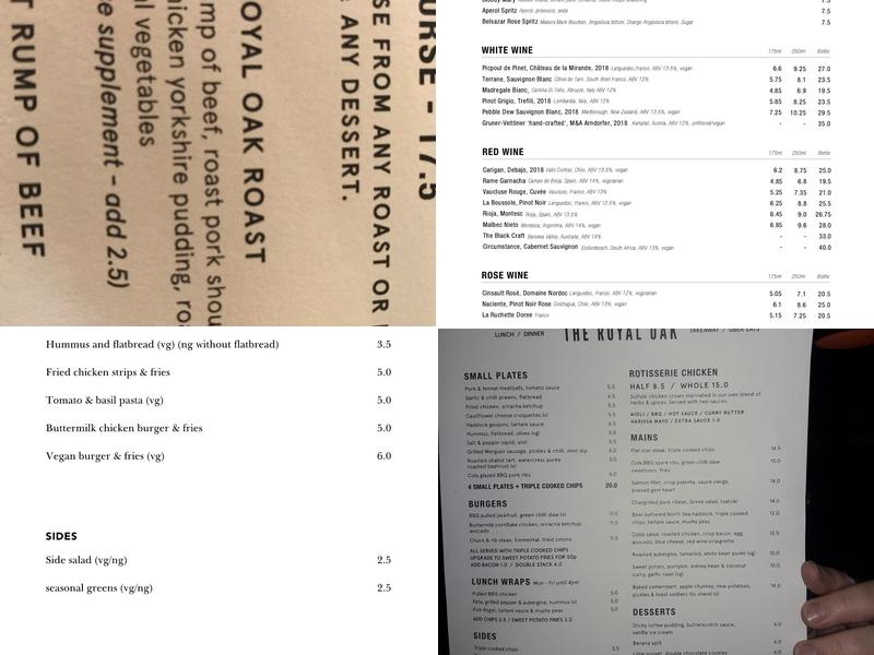 Royal Oak Menu