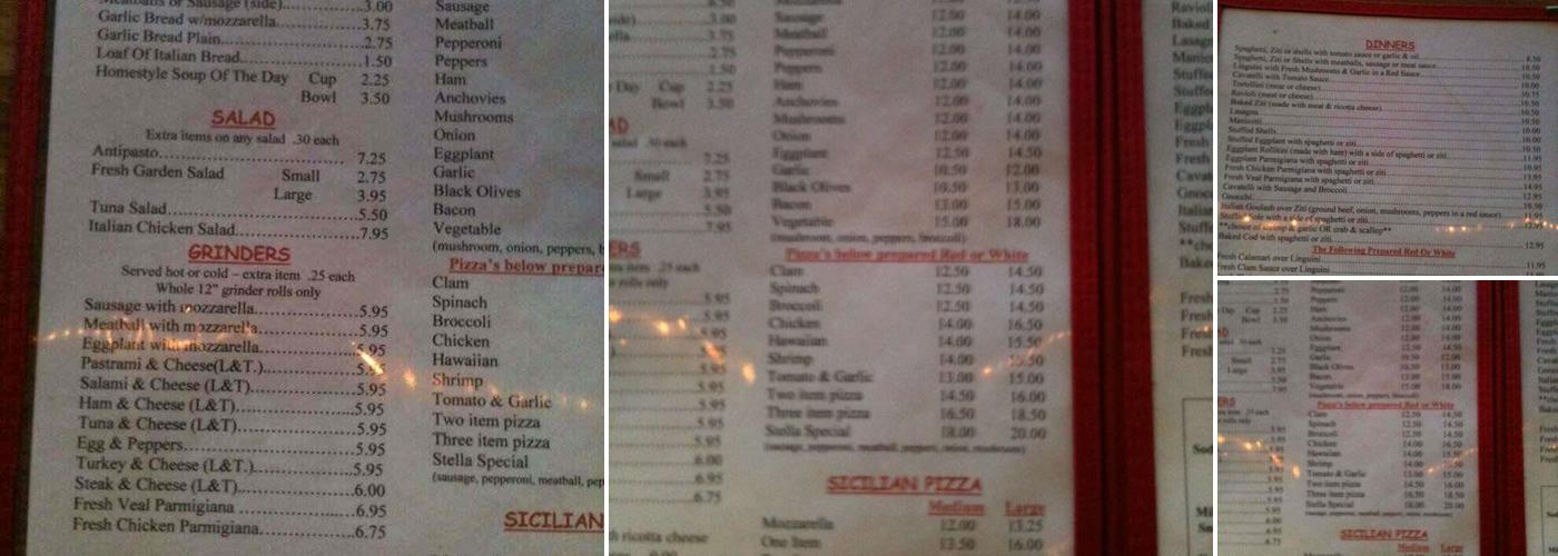 Stella Pizza & Restaurant Menu