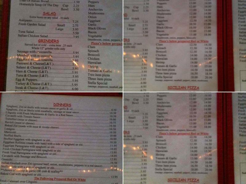 Stella Pizza & Restaurant Menu