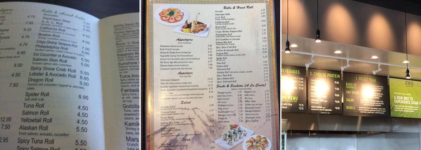 Asian Cafe Parking Menu