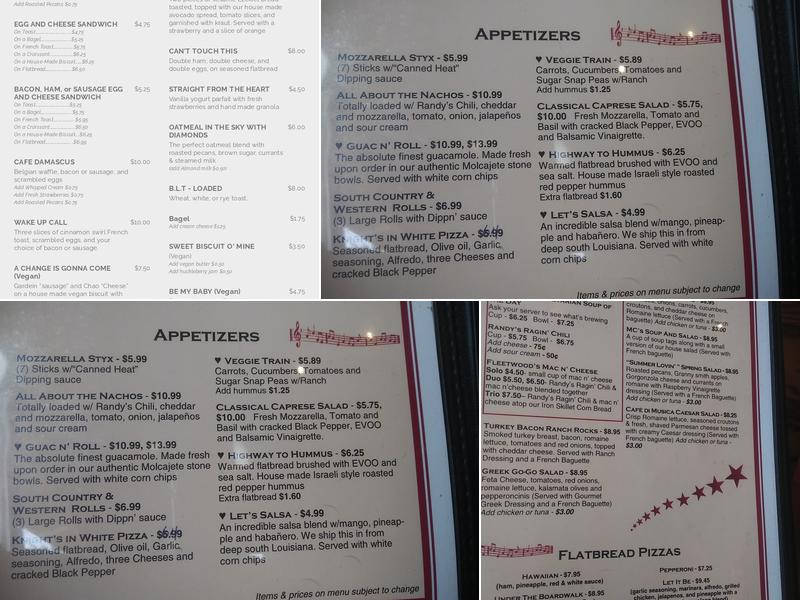 The Music Cafe Menu