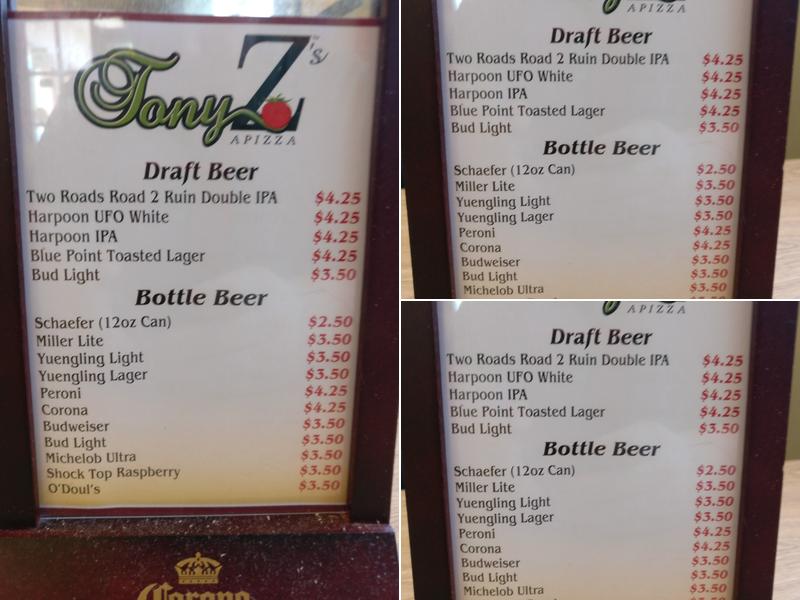 Tony Z's Pizza Menu