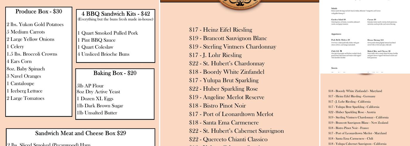 The Braddock Inn Menu