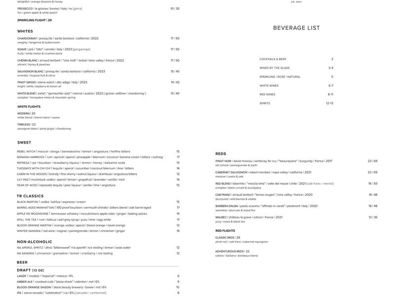 The Tasting Room Menu