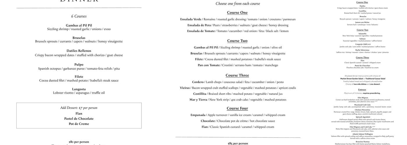 Isabella's Taverna & Tapas Bar Menu