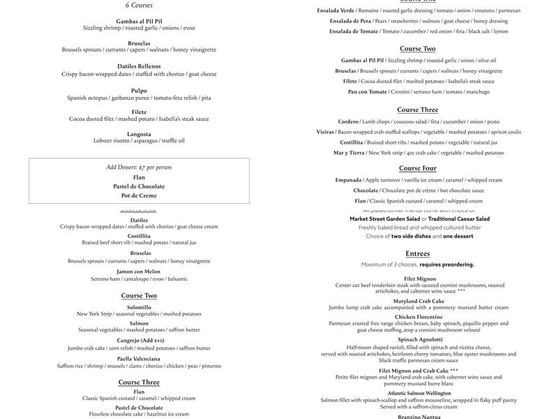 Isabella's Taverna & Tapas Bar Menu