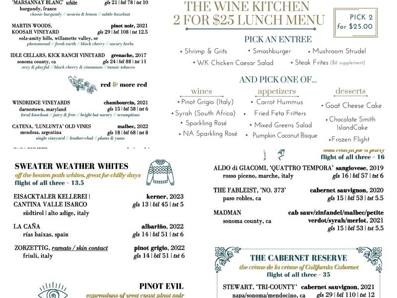 the Wine Kitchen on the Creek Menu