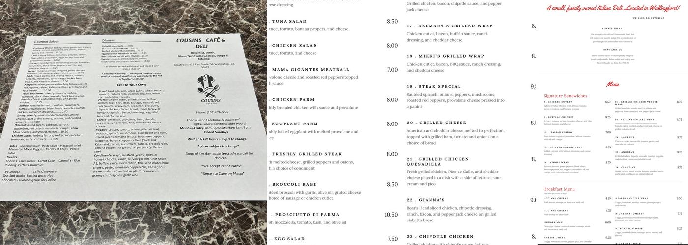 Cousins Cafe & Deli Menu