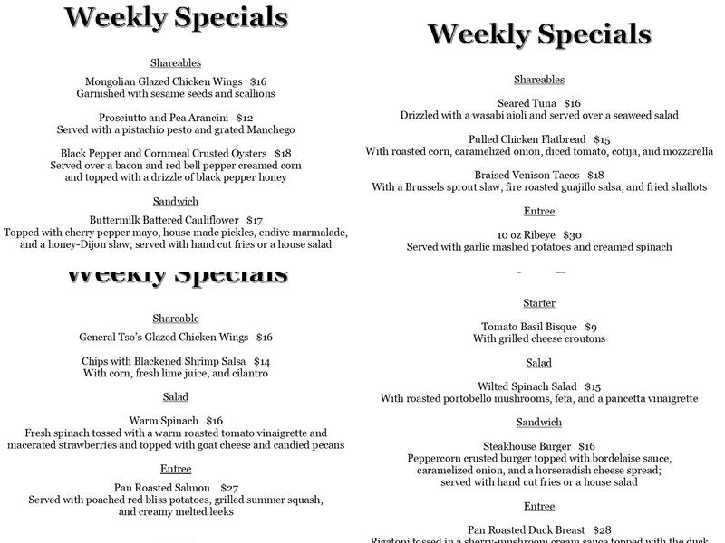 Tap & Vine Menu