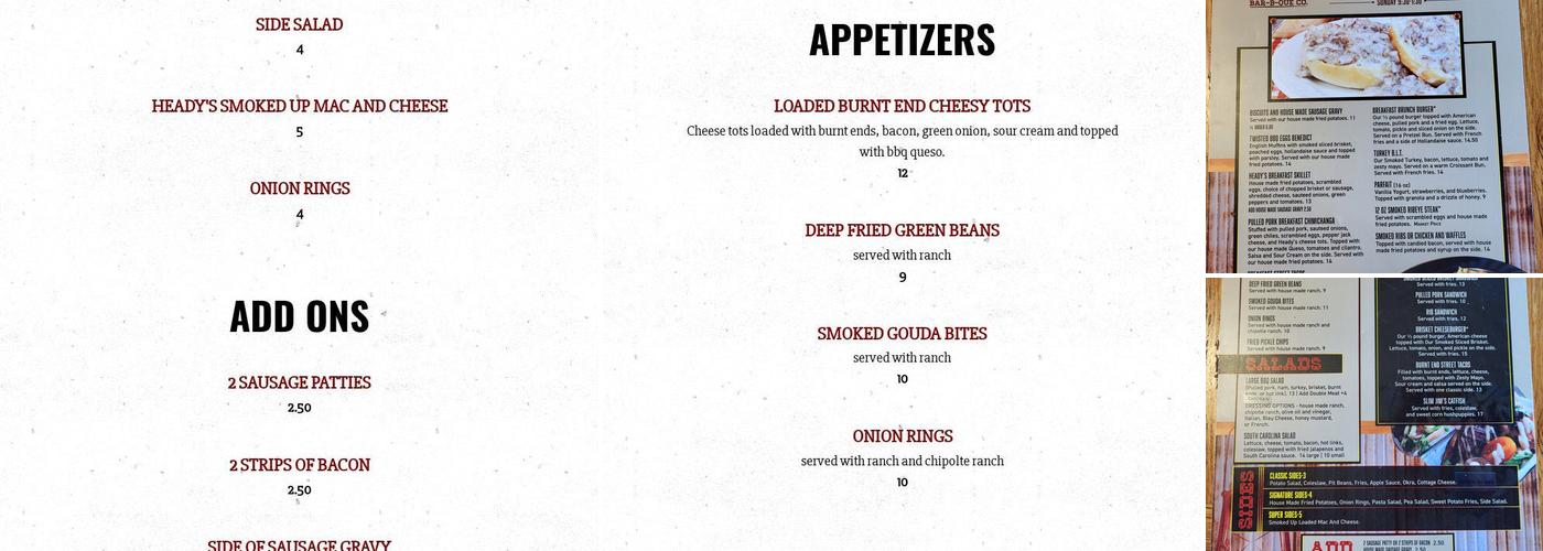 Heady Bar-B-Que Co. Menu