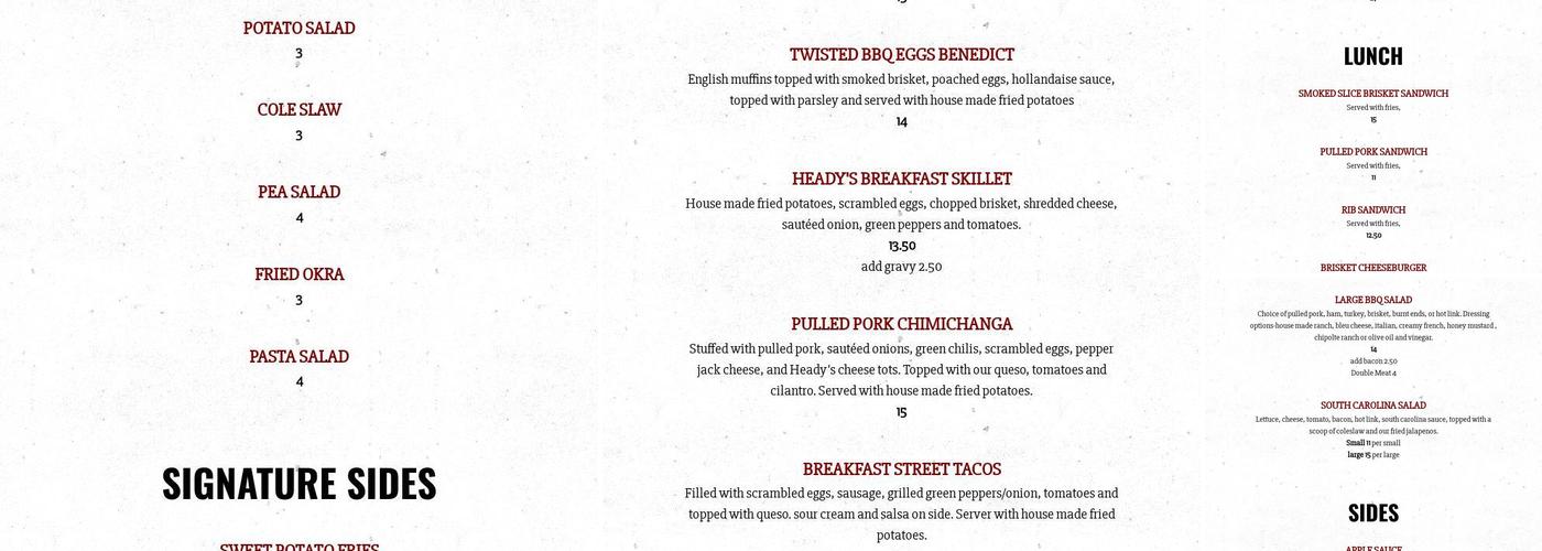 Heady Bar-B-Que Co. Menu