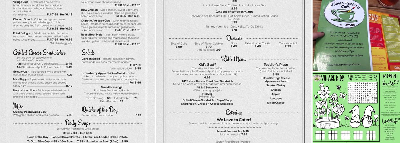 Village Pottery Cafe Menu