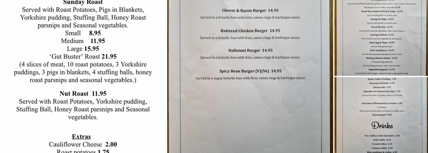 The Pig & Butcher Menu