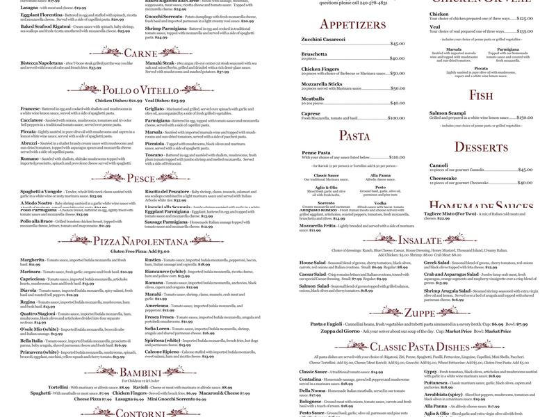 Manalú Italian Restaurant Menu