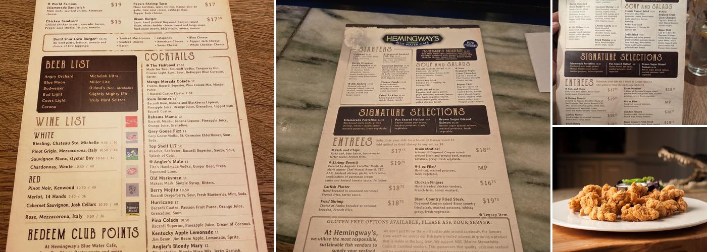 Hemingway's Menu