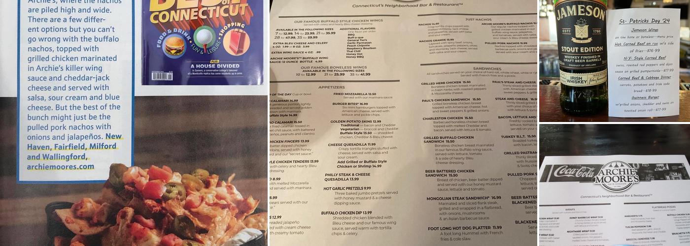 Archie Moore's Bar & Restaurant Menu