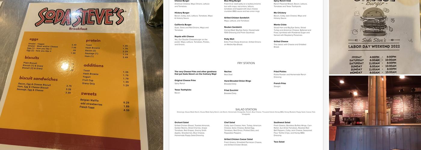 Soda Steve's Restaurant Menu