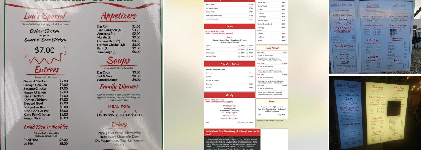 Cashew Station Drive Thru Menu