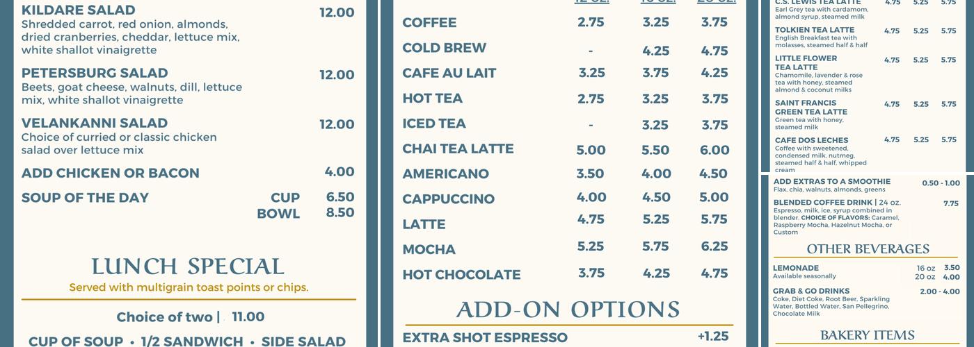 Trinity House Café Menu