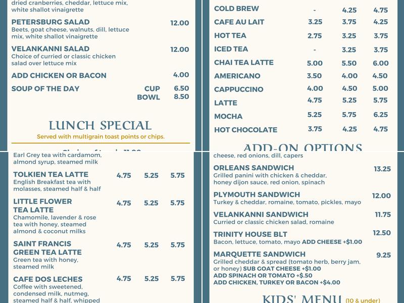Trinity House Café Menu