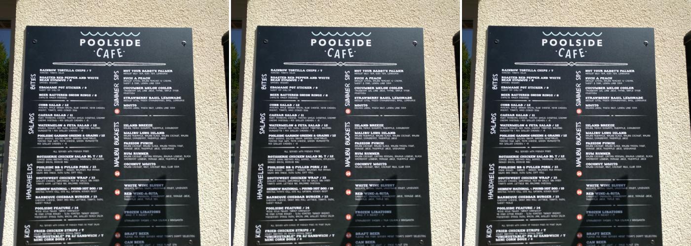 Poolside Cafe Menu