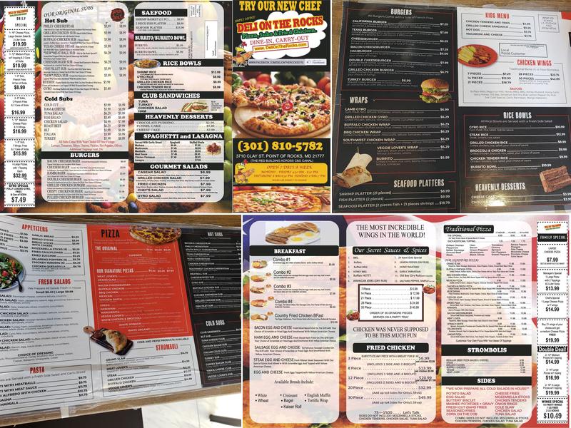 Pizza & Grill On The Rocks Menu