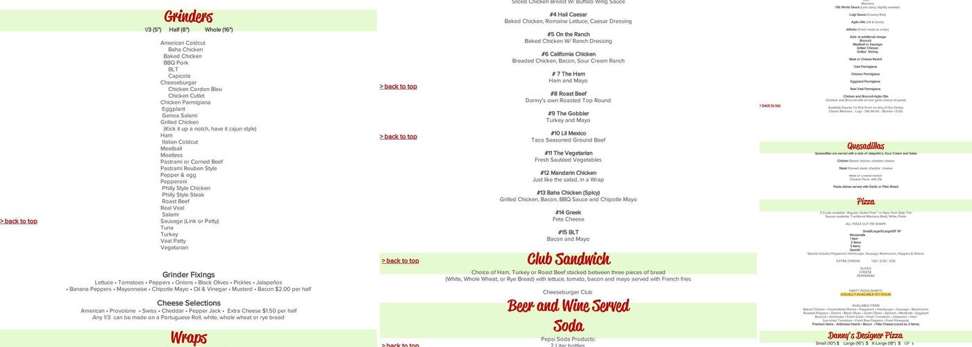 Danny's Pizza Menu