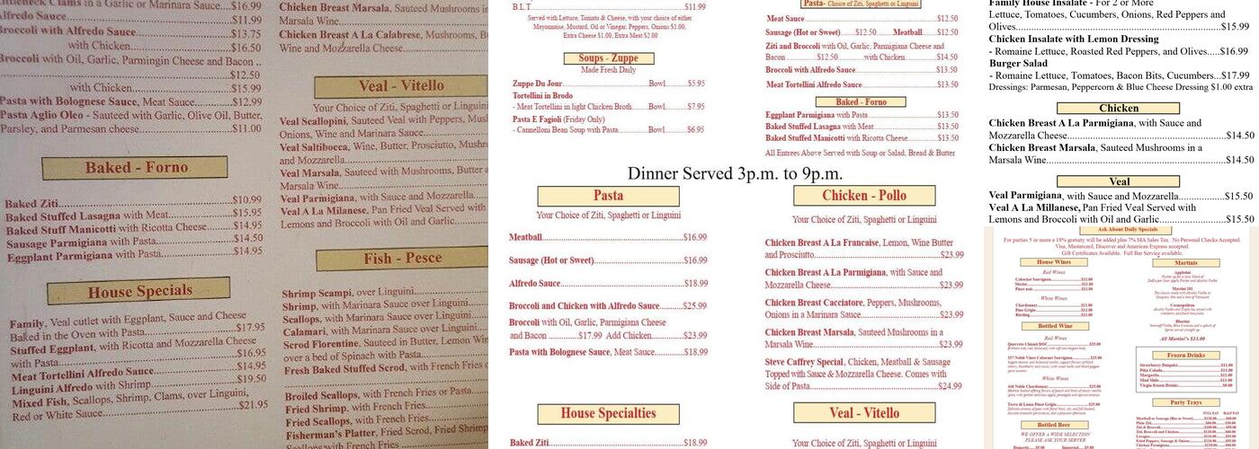 Family Pizzeria Europa Menu